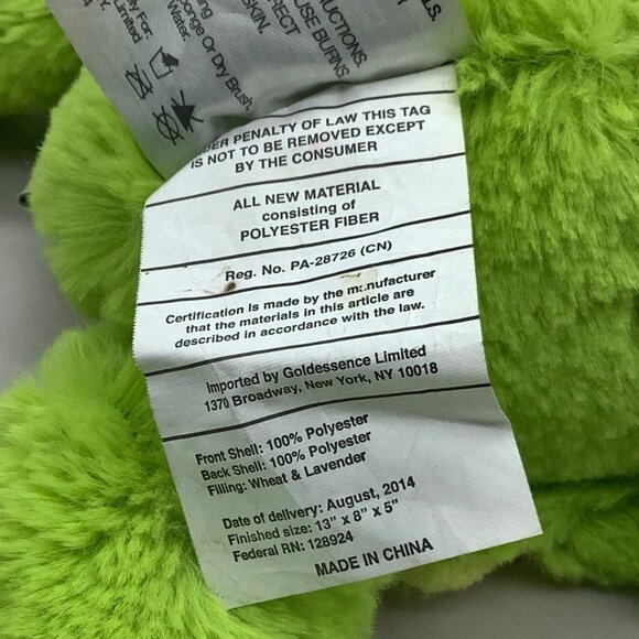 Cozy Hugs Warmies Microwavable Freezable Frog Aromatherapy Wheat Lavender Plush - Picture 4 of 5